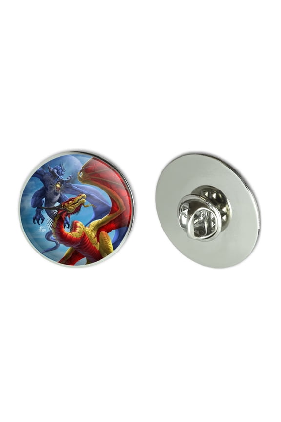 Dragon Fight Slash and Burn Fantasy Metal 1.1" Tie Tack Hat Lapel Pin Pinback