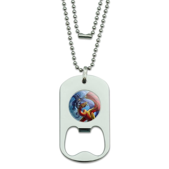 Dragon Fight Slash and Burn Fantasy Military Dog Tag Bottle Opener Pendant