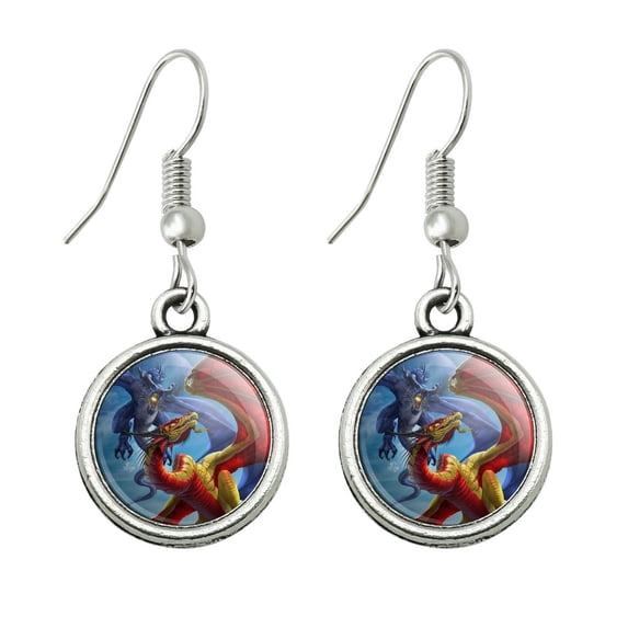 Dragon Fight Slash and Burn Fantasy Novelty Dangling Drop Charm Earrings