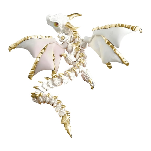 Dragon Figurine, White Gold, 7.87 x 11.81 inches, Desktop Decoration, Holiday Gift