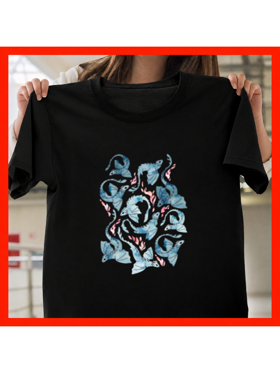 Dragon Fire Dark Blue Mythical Flying Monster Fantasy Art Unisex T-Shirt, up to size 5XL