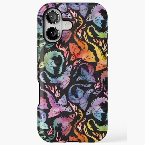 Dragon Fire Dark Rainbow Mythical Creature Breathing Flames Colorful iPhone Tough Case