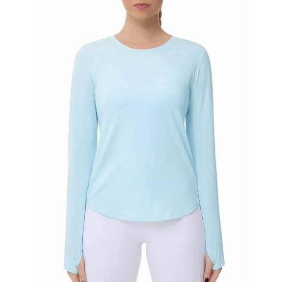 Dragon Fit Long Sleeve Workout Shirts for Women Athletic Crewneck Hiking Tops with Thumb Hole