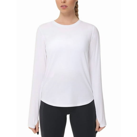 Dragon Fit Long Sleeve Workout Shirts for Women Athletic Crewneck Hiking Tops with Thumb Hole