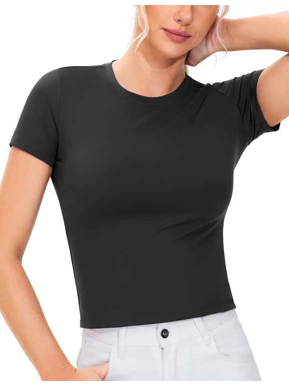 Women's Workout Tops Short Sleeve Slim Fit Breathable Athletic Yoga Running Casual Basic Tee Shirts