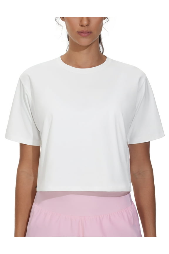 Workout Crop Tops for Women Short Sleeve Athletic T-Shirt Casual Running Yoga Tops