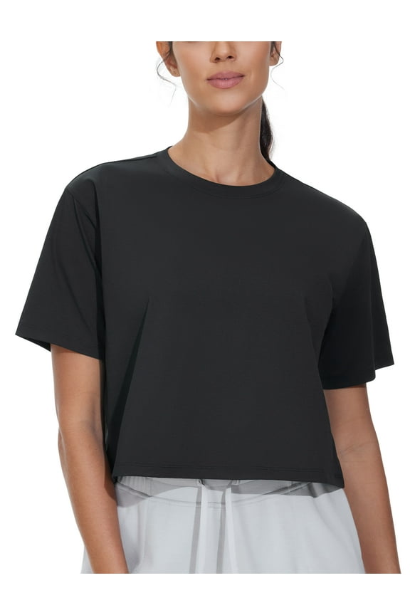 Workout Crop Tops for Women Short Sleeve Athletic T-Shirt Casual Running Yoga Tops