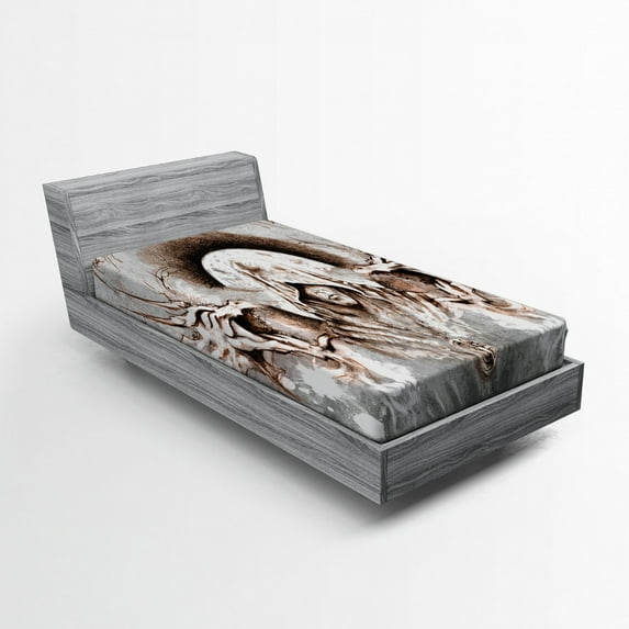 Ambesonne Dragon Fitted Sheet, Monk Branches Medieval, Twin XL Size, Grey Umber Brown