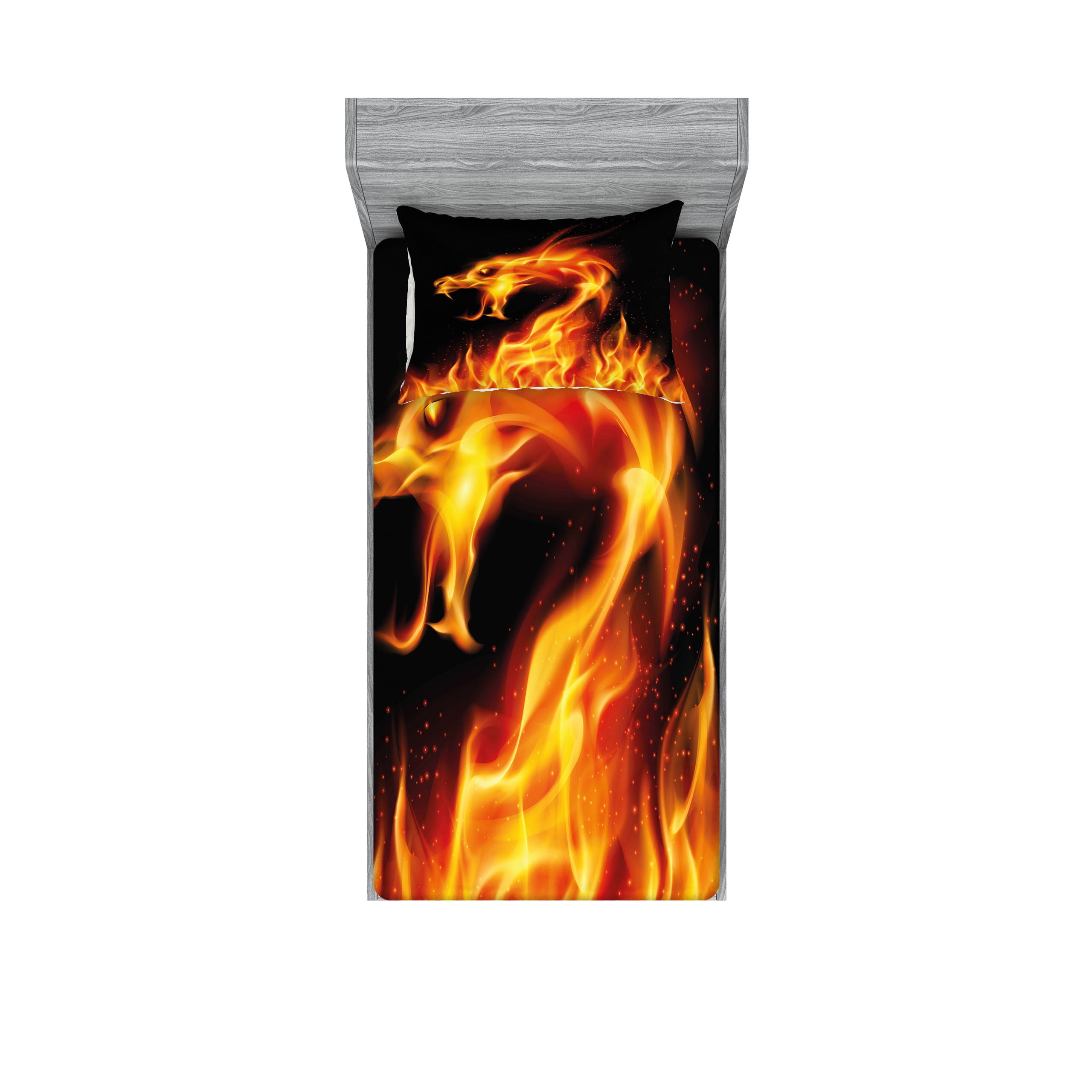 Twin Black and Orange Microfiber Dragon Print Bedding Set