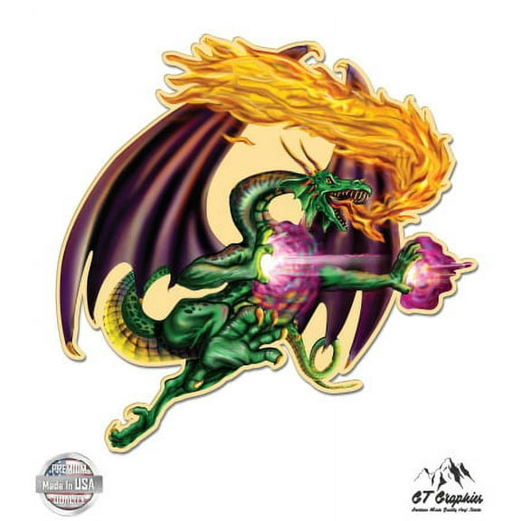 Dragon Flames - 3" Vinyl Sticker - For Car Laptop I-Pad Phone Helmet Hard Hat - Waterproof Decal