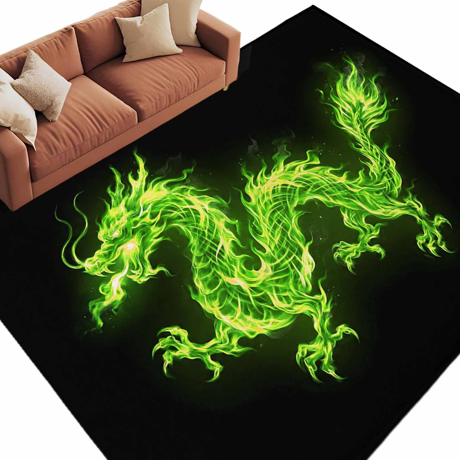 Drax Rugs Dragon Flames Area Rugs Collection 5'x8', Green Dragons Abstract Modern ...