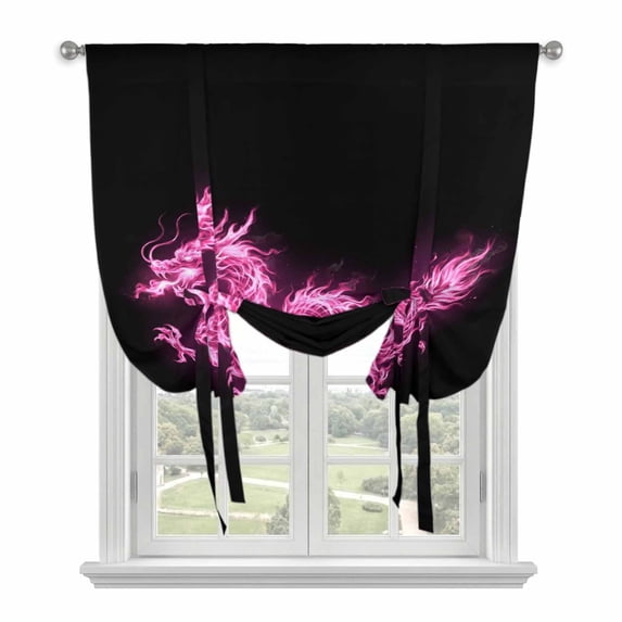 Dragon Flames Balloon Curtains for Living Room/French Door, Purple Dragons Abstract Modern Art Tie Up Curtains 63 Inch Length Energy Saving Kitchen Curtains Shades for Windows 42"x63"