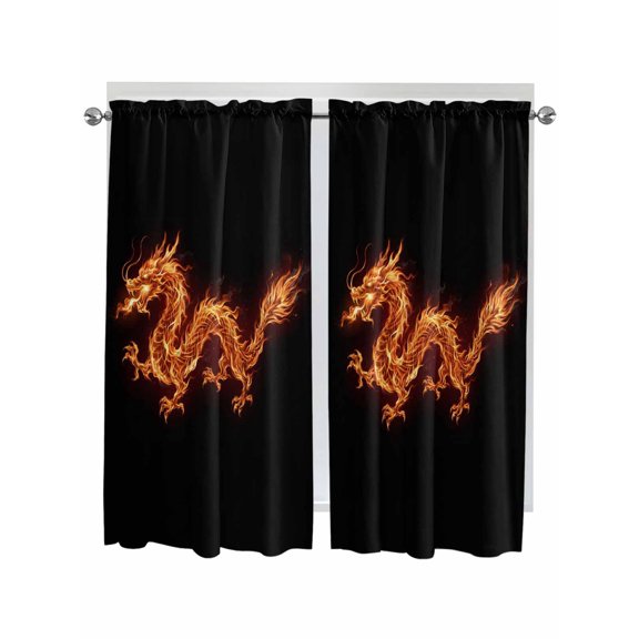 Dragon Flames Bathroom Window Curtain, Orange Dragons Abstract Modern Art Light Filtering Coffee Kitchen Curtains, Bedroom Living Room Curtains 2 Panel 84"x63"