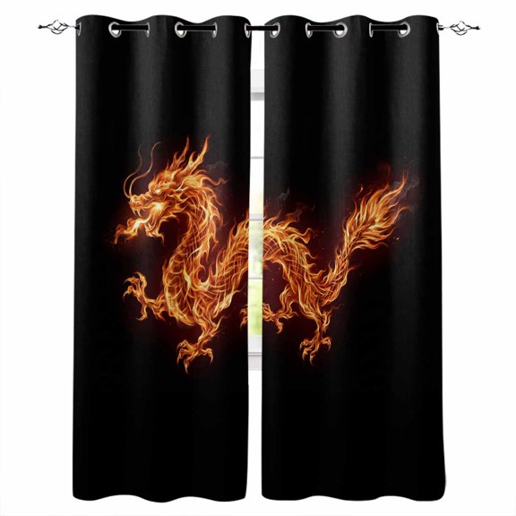 Dragon Flames Blackout Curtains for Bedroom Living Room Darkening Curtains 63 Inches Long Orange Dragons Abstract Modern Art Window Curtain 2 Panels Set Window Treatment Grommet Drapes 42"x63"