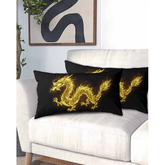 Dragon Flames California King Pillow Case - Microfiber Bed Throw Pillow Covers, Yellow Dragons Abstract Modern Art Decorative Lumbar Pillow Cover with Envelope Closure for Sofa/Travel 20"x40"