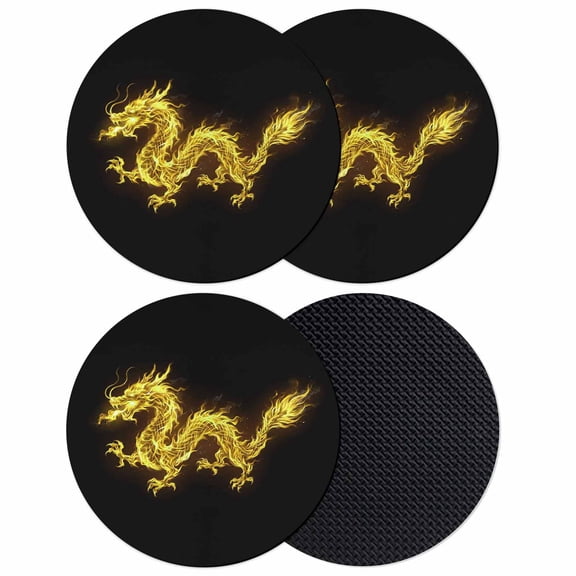 Dragon Flames Coasters Set of 4, Absorbent Coasters for Drinks, Yellow Dragons Abstract Modern Art Coaster for Desk Coffee Table Protection, Home Decor House Warming Gifts 4"