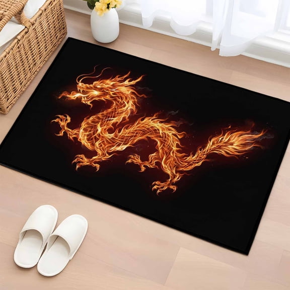 Dragon Flames Entryway Rug 2'x3' Non Slip Front Door Mats, Orange Dragons Abstract Modern Art Entrance Rugs Indoor Outdoor Carpet, Washable Floor Mats Small Area Rug for Bedroom Kitchen