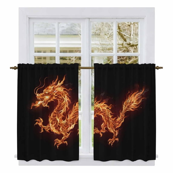 Dragon Flames Kitchen Curtains 45 Inch Length, Orange Dragons Abstract ...