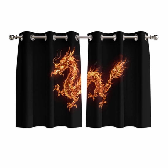 Dragon Flames Kitchen Curtains Window Panels, Orange Dragons Abstract Modern Art Insulated Window Treatment Curtain, Grommet Curtains for Bedroom/Living Room/Bathroom, 2 Piece 42"Wx54"L