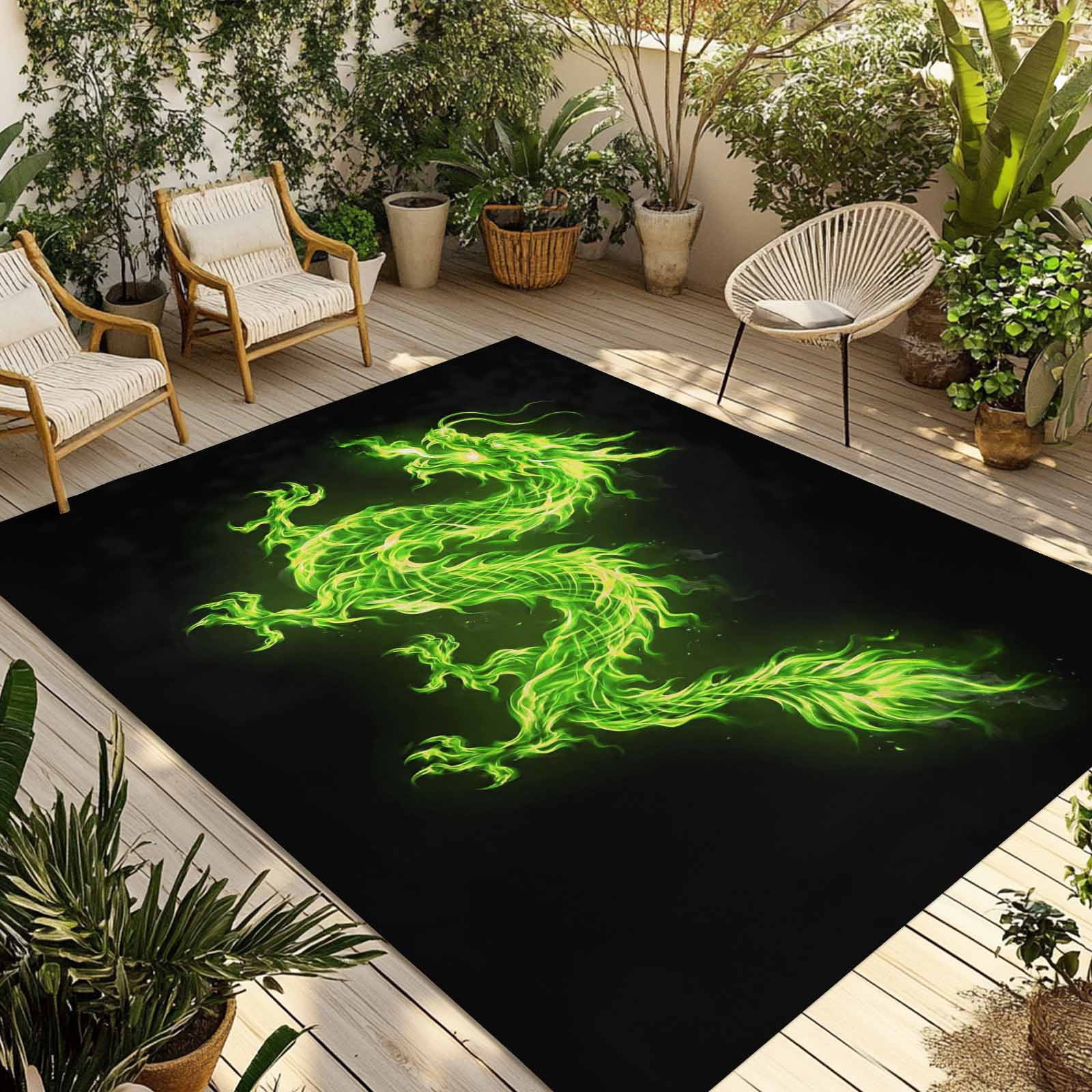 Dragon Flames Outdoor Rug for Patio/Deck/Porch, Non-Slip Large Area Rug ...
