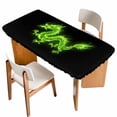 thumbnail image 1 of Dragon Flames Table Cloths for 5 Foot Rectangle Tables, Green Dragons Abstract Modern Art Patio Waterproof Elastic Fitted Tablecloths, Washable Rectangular Table Cover for Camping, 1 of 8