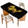 thumbnail image 1 of Dragon Flames Table Cloths for 6 Foot Rectangle Tables, Yellow Dragons Abstract Modern Art Patio Waterproof Elastic Fitted Tablecloths, Washable Rectangular Table Cover for Camping, 1 of 8