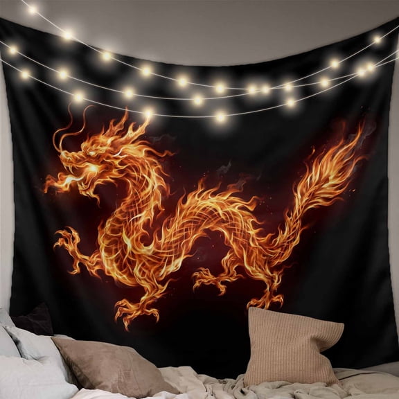 Dragon Flames Tapestry for Bedroom Wall Hanging Tapestry, Orange Dragons Abstract Modern Art Ceiling Backdrop Tapestries Poster Blanket Wall Decor for Teens Room Living Room Dorm 51" x 59"