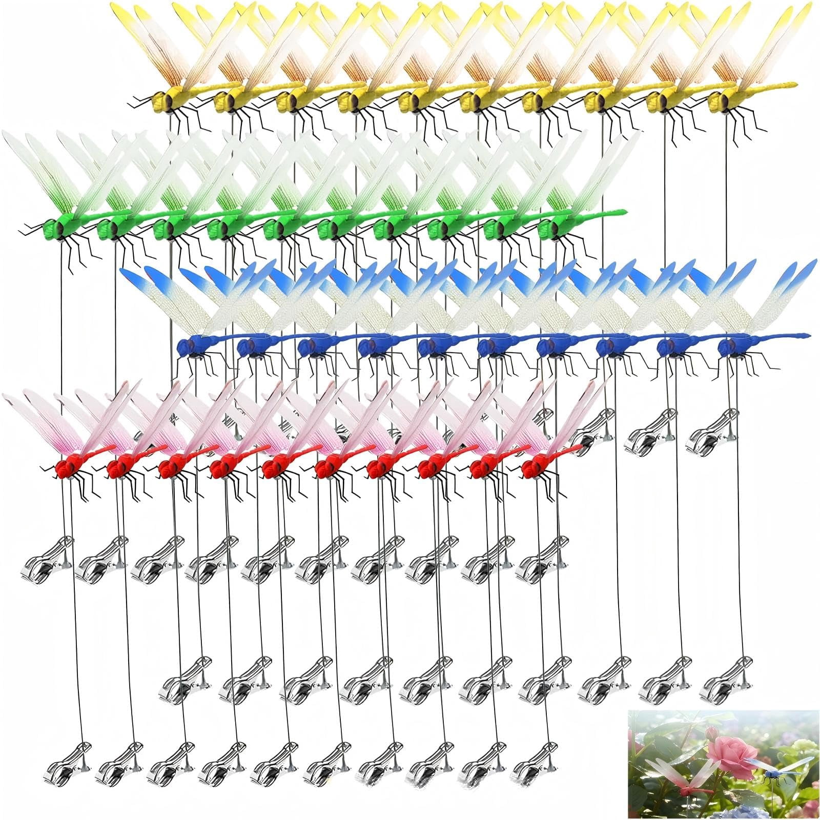 Dragon Fly Clips for Bugs Repellent, 3D Dragonfly Garden Stakes Decor - Dragonfly Clips to Keep Bugs Away, for Outdoor Garden Decoration & Hat Clip Accessories (20pcs)