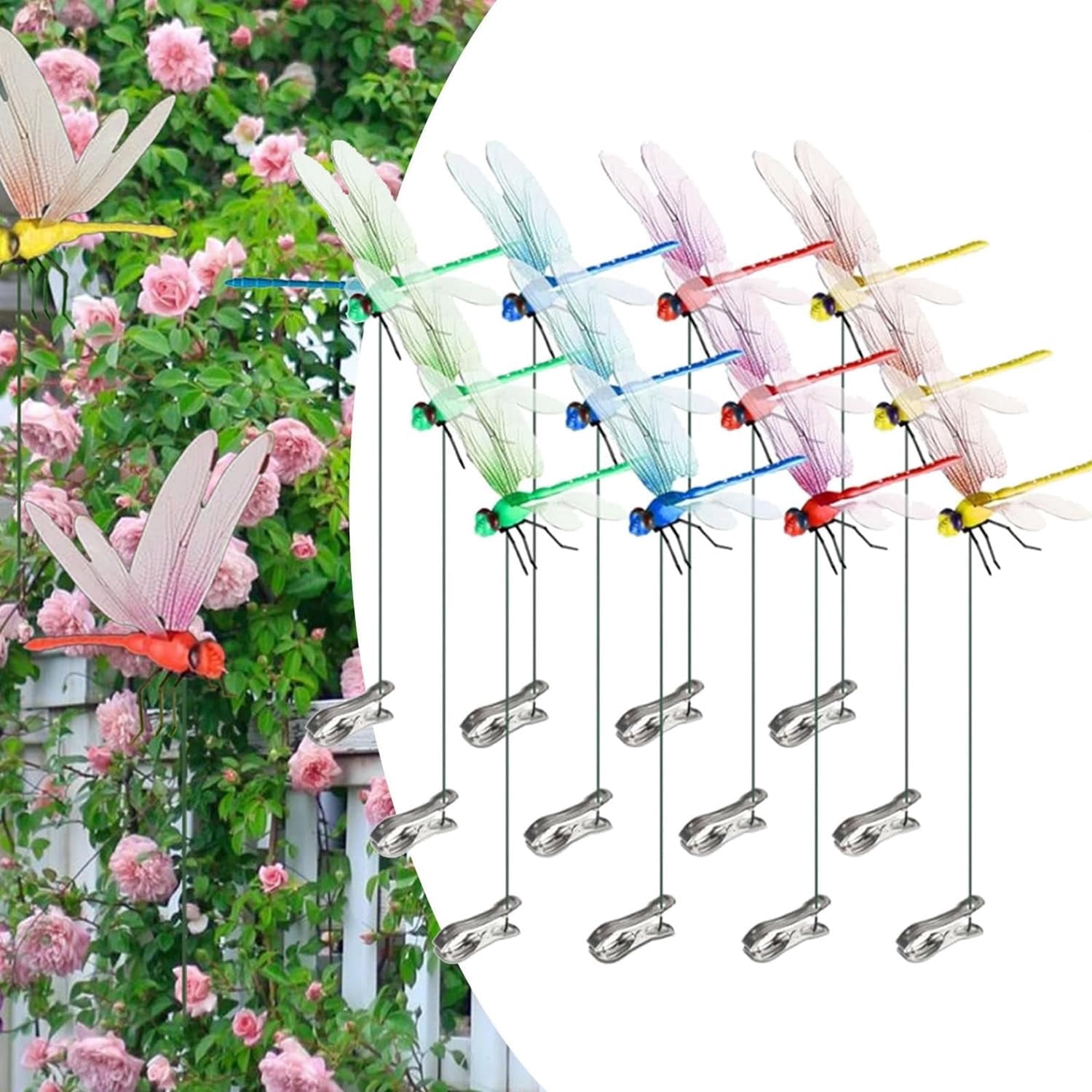 Dragon Fly Clips for Bugs Repellent, Dragonfly Clips to Keep Bugs Away, Outdoor Decorative Flying Insect Deterrent, Clip-On Yard Ornaments for Patio, Plants, Hats, Golf & Outdoor Use