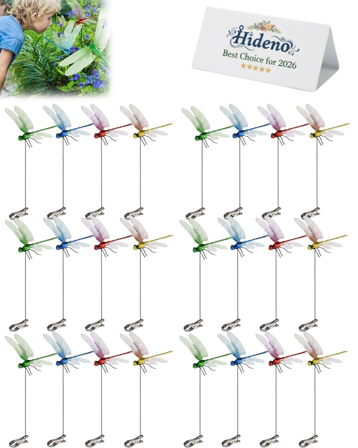 Dragon Fly Clips for Bugs Repellent, Fake Dragonflies Outdoor Decor, Dragonfly Wasp Deterrent Clip on Garden Ornaments Hat Yard Art Metal Moving Butterfly