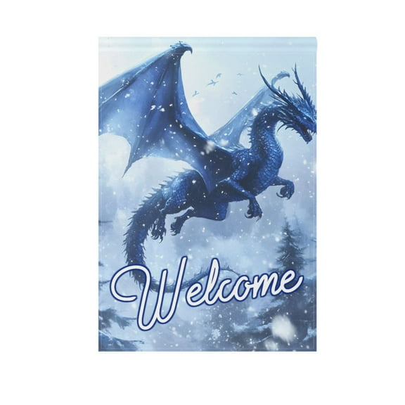 Dragon Flying in Winter Garden Flag House Banner 12" x 18" Double Sided Outdoor Yard Decoration