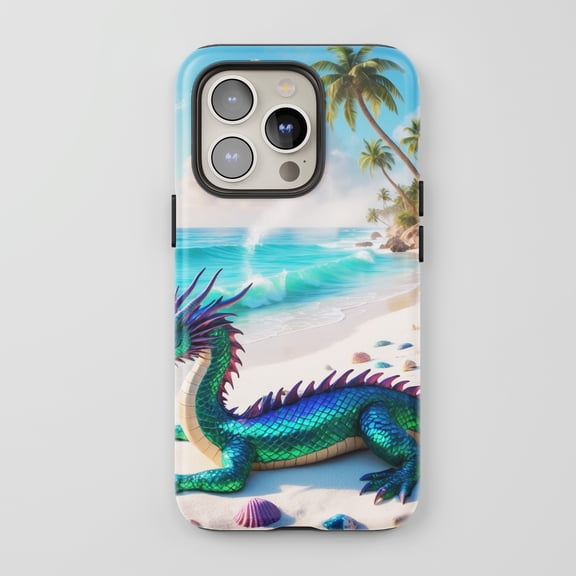 Dragon For All iPhone Series Protective Phone Case Tropical Fantasy Art Blue Green