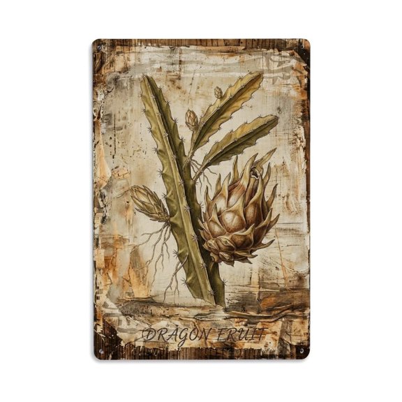 Dragon Fruit Cactus 1 Vintage Metal Tin Sign Plaque Wall Decor for Cafe, Club, Garden Metal Poster 8x12Inch