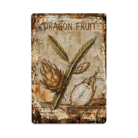 Dragon Fruit Cactus Vintage Metal Tin Sign Plaque Wall Decor for Cafe, Club, Garden Metal Poster 8x12Inch