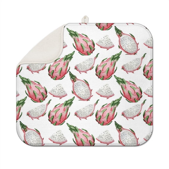 Dragon Fruit Coffee Mat – Durable Microfiber Spill Mat Featuring Red and White Pitaya Print, Artistic Tropical Fruit Illustration, Lightweight and Foldable Dish Drying Pad for Kitchen and Cafe Use