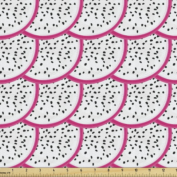Ambesonne Dragon Fruit Fabric by the Yard Upholstery, Overlapped Pitaya Art, 10 Yards, Hot Pink White