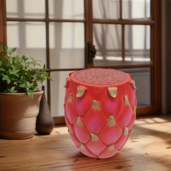 Dragon Fruit Stool, 13.4" Oversized Resin Stool Side Table, Tropical Plant Stand for Indoor Outdoor Garden Decor, Multi-Purpose Seating Ottoman, Red