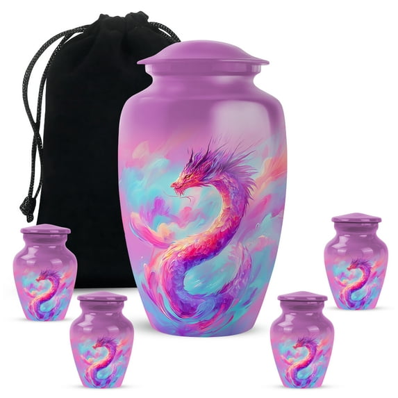 Dragon Funeral Urn For Human Ashes Large, Blue Urn For Human Ashes Adult Female Mom, 1 Large With Small Urns For Adults Set Of 4, Purple Cremation Urns For Mother And Father, 10&3 Inch
