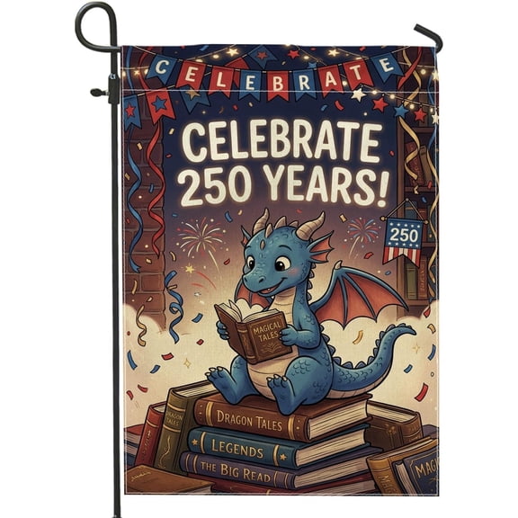 Dragon Garden Flag, Fantasy Fireworks Design, Double Sided Burlap Outdoor Yard Flag for Porch Lawn Patio Deck, 12 x 18 Inch, Blue