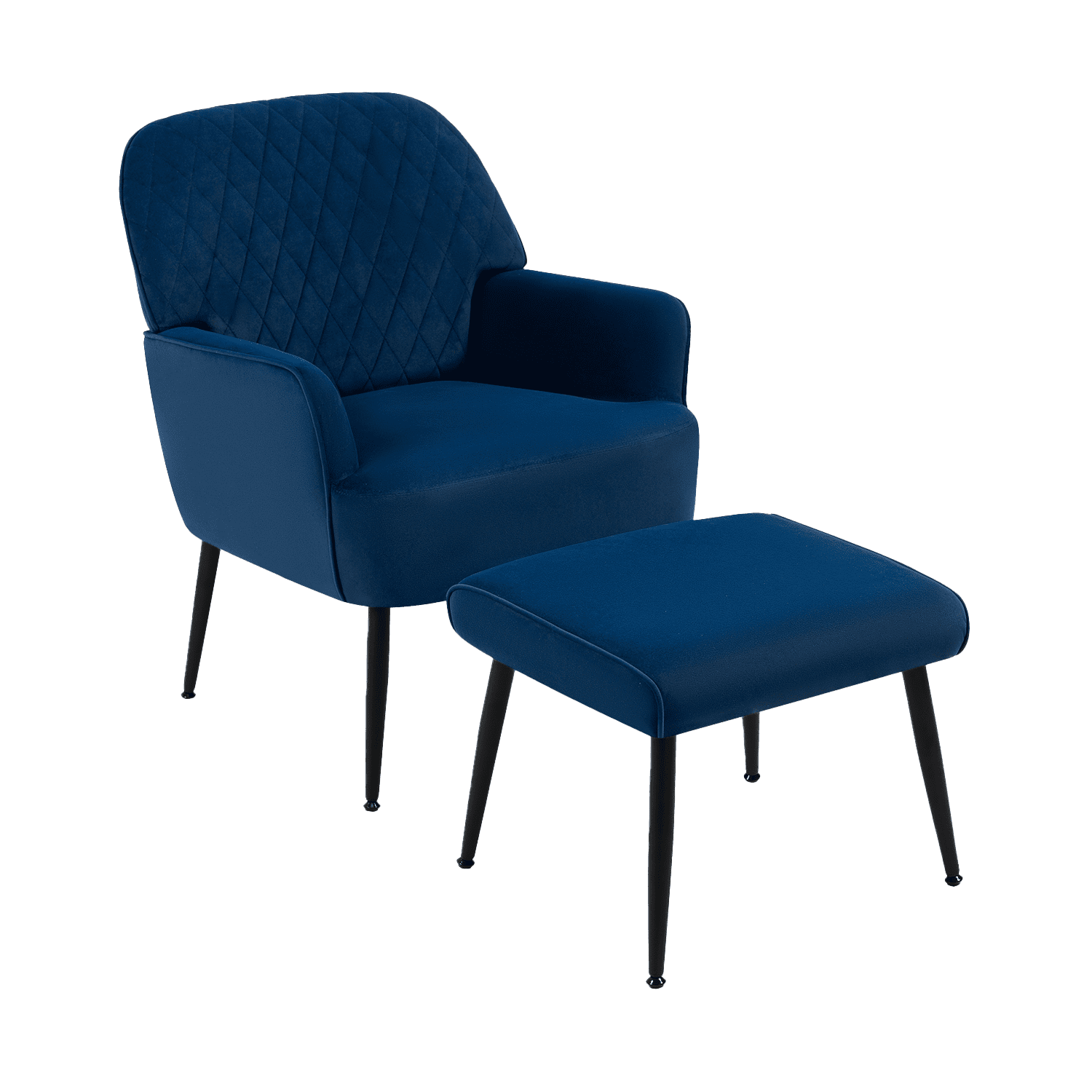Dragon Gate Modern Blue Velvet Accent Chair with Ottoman, Living Room Arm Chair Ottoman Set of 1