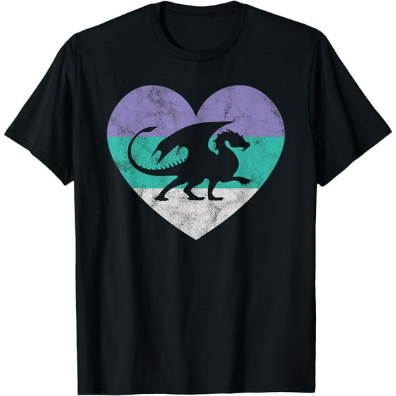 Dragon Gift Retro Cute Heart Unisex T-Shirt for Men Women Kids Toddler,Black Color,Size 2T