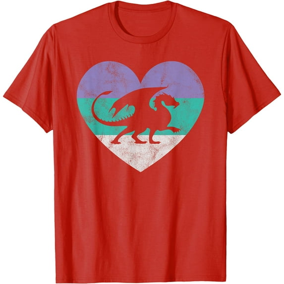 Dragon Gift Retro Cute Heart Unisex T-Shirt for Men Women Kids Toddler,Red Color,Size XL
