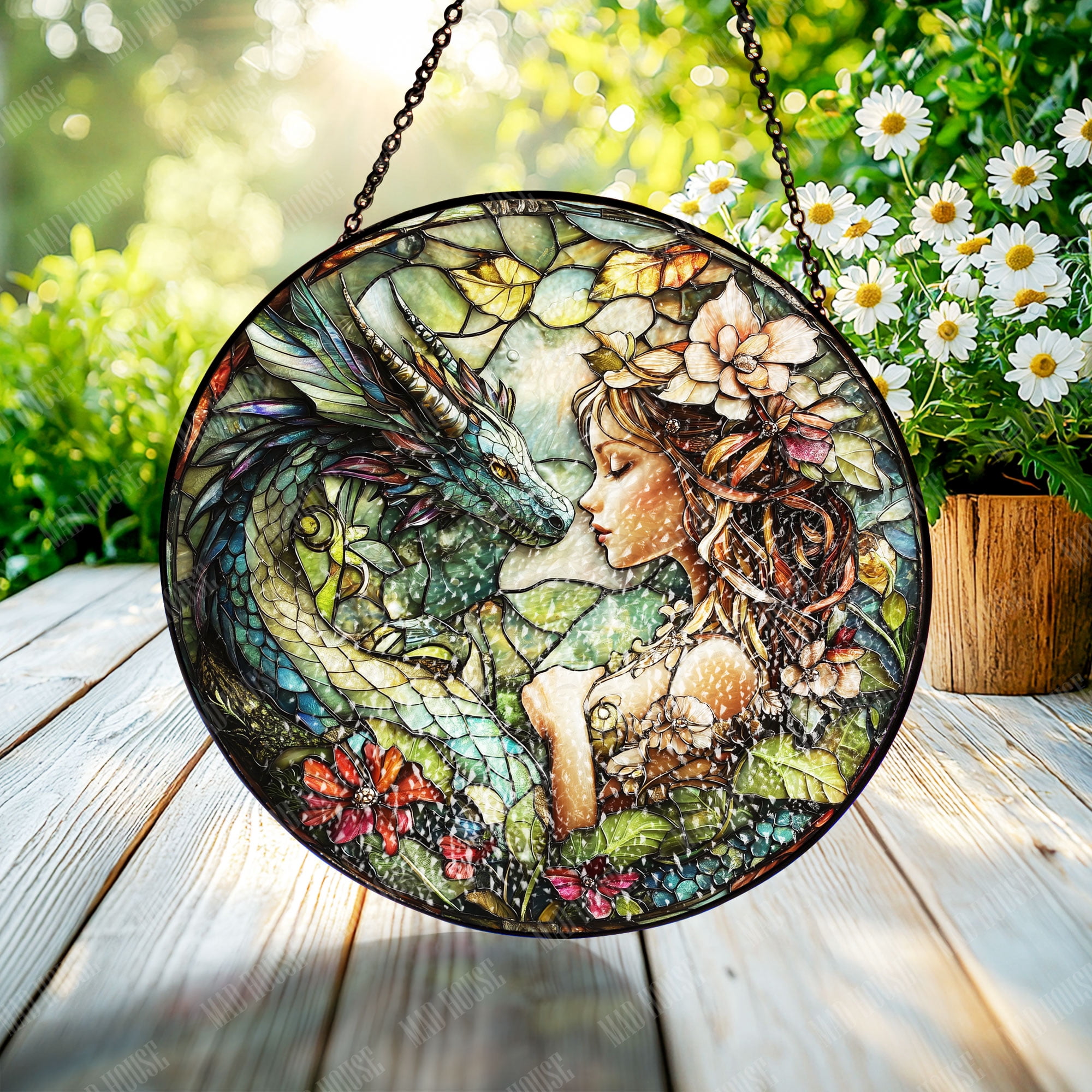 Dragon and Girl Stained Glass Window Decor, Fantasy Art Suncatcher ...