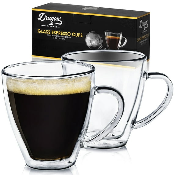 Dragon Glassware 6 oz Double Wall Insulated Espresso Cups Clear Set of 2