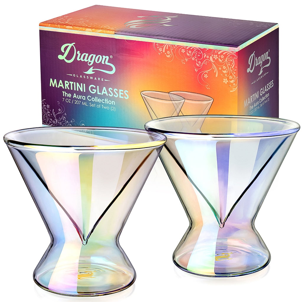 Dragon Glassware Martini Glasses, Stemless Iridescent Double Wall Insulated Cocktail Glass