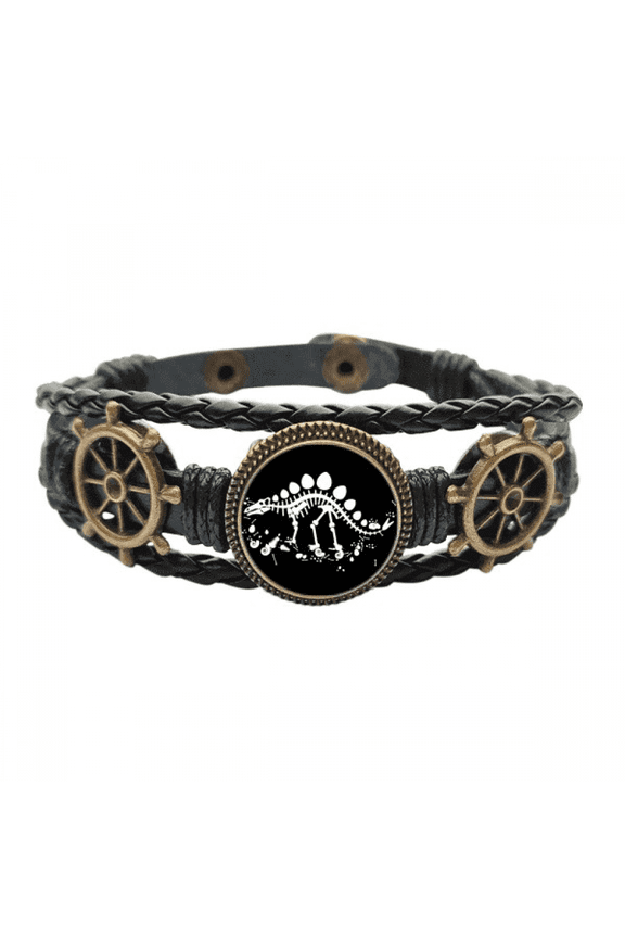 Dragon Grass Huge Stegosaurus Leather Braided Ocean Bracelet Wristband