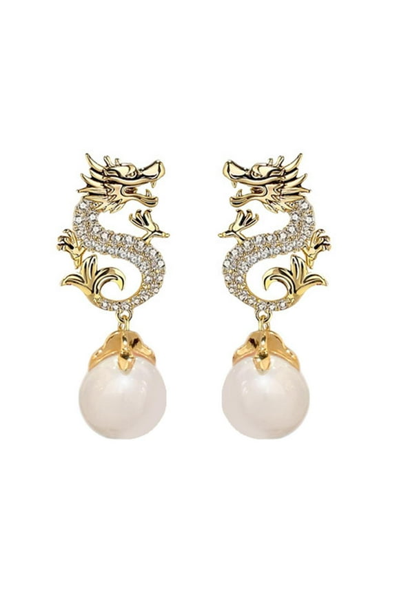 Dragon Hanging Bead Earrings 2024 Multi-Color Pearls Drop Women X Dangle <