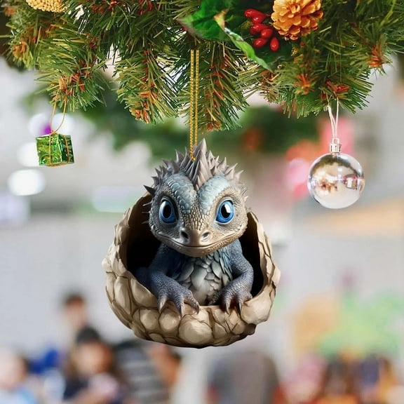 Dragon Hatching Christmas Ornament - 2D Fantasy Collectible,Cracked Egg with 2D Hatchling Design,Unique Holiday Tree Decor,Christmas Tree Hanging Ornament (3in)
