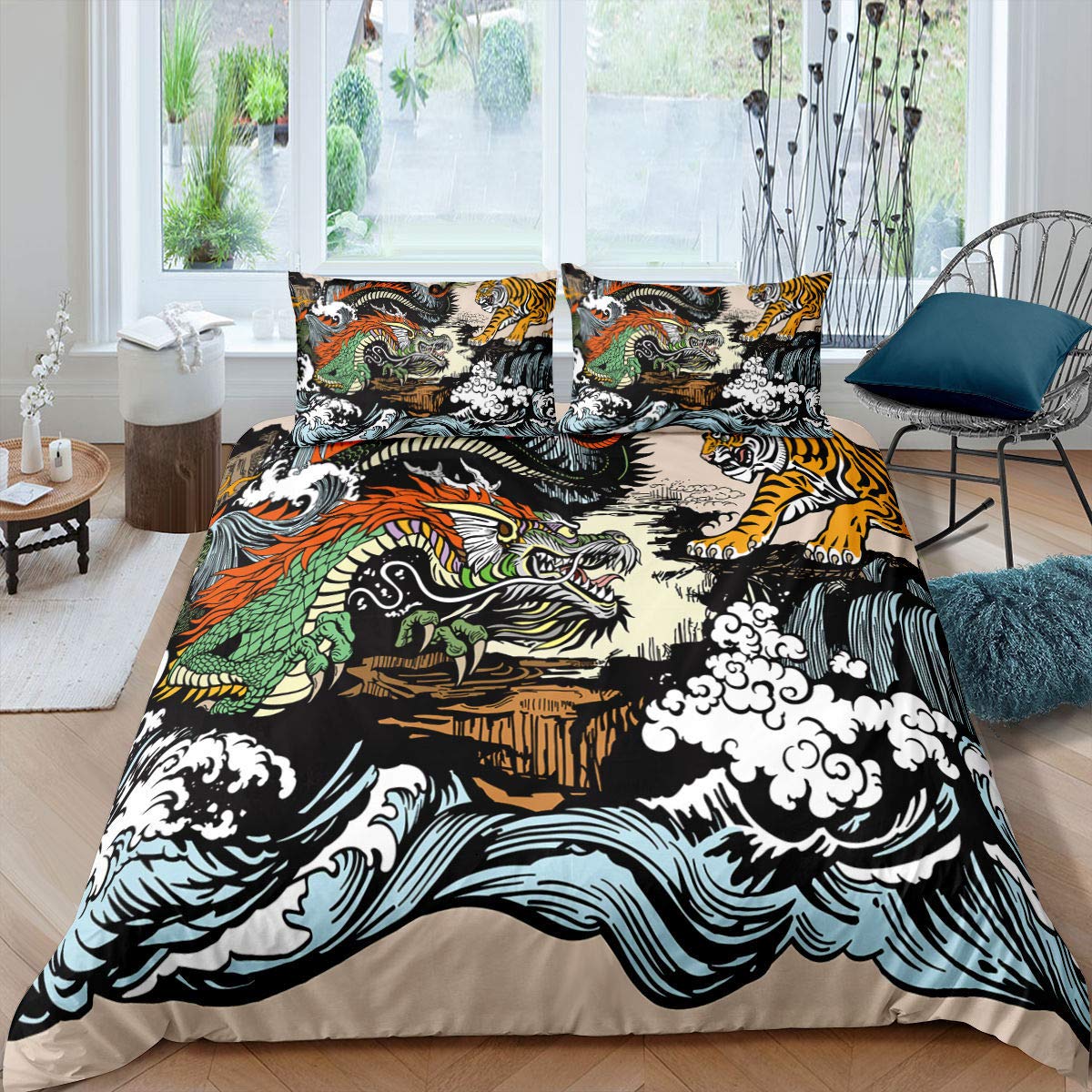 Dragon Head 3D Duvet Cover Set for Bedroom Decor Dragon Bedding Sets King Size Bed Set Home