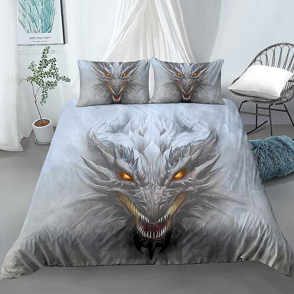 Dragon Head 3D Duvet Cover Set for Bedroom Decor Dragon Bedding Sets